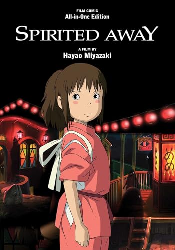Chihiro stands in front of a bathhouse at night on the Spirited Away comic cover.