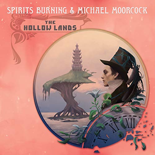 Album cover: fantastical landscape with a figure in a hat and clock.