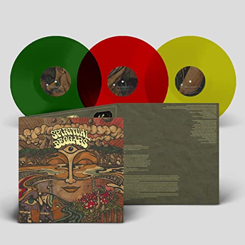 Spiritual Beggars vinyl record set with green, red, and yellow discs and gatefold cover.
