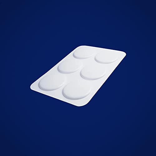 CD case with five white pill-shaped indentations on a blue background.