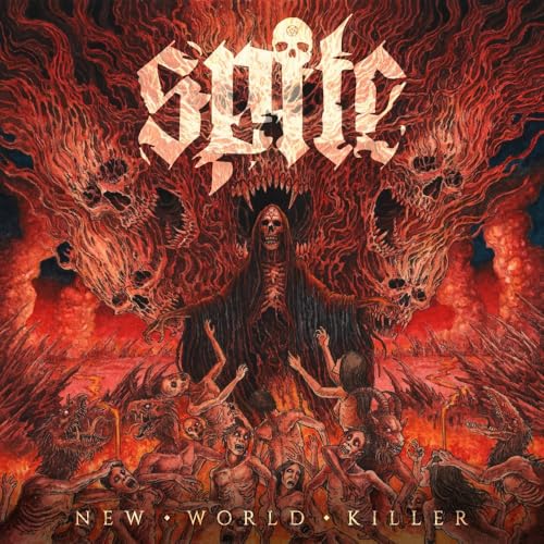 Album cover for Spite’s “New World Killer” featuring demonic figures in flames.