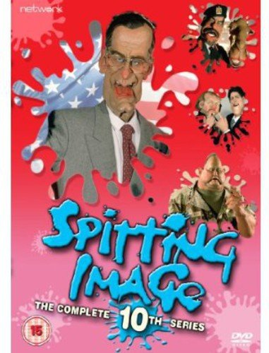 “Spitting Image” Series 10 DVD cover featuring caricatures and splattered paint.