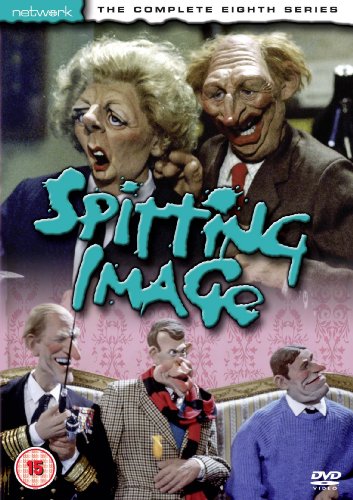 Spitting Image DVD cover featuring puppet caricatures of British figures.