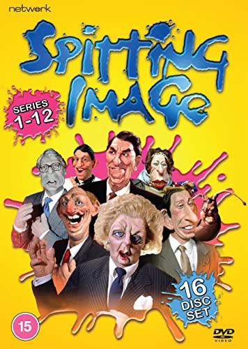 “Spitting Image” DVD cover featuring caricatures of political figures and celebrities.