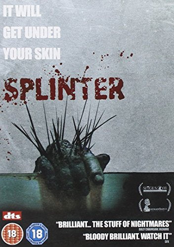 DVD cover for horror film "Splinter" featuring a hand with splinters.