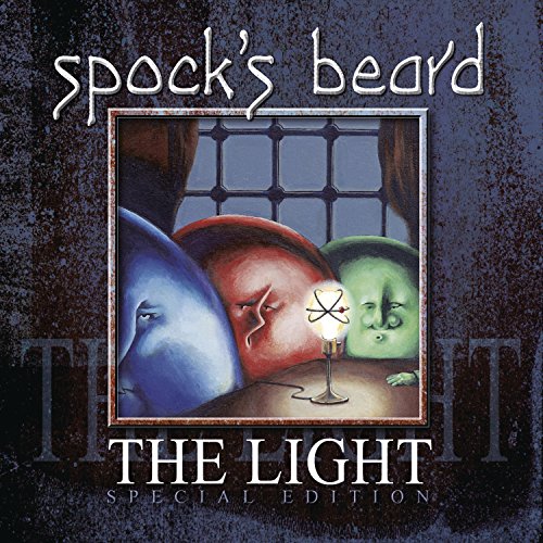 Spock's Beard album cover, "The Light," featuring three faces and a candle.