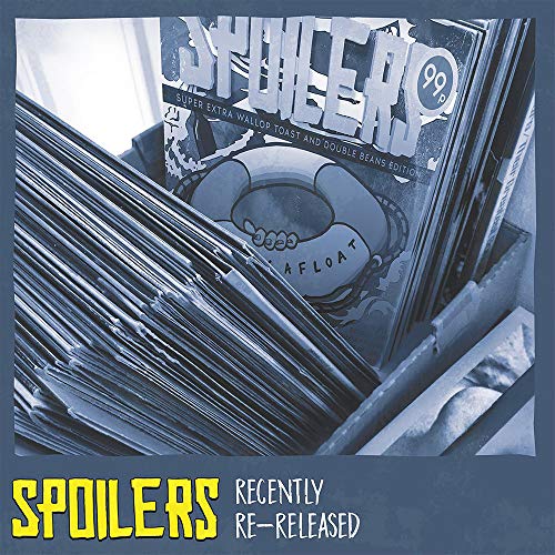 Spoilers" vinyl record cover with cartoon face and stacked records.