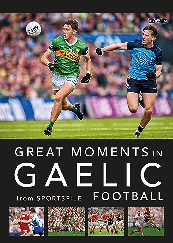Book cover: Gaelic football players in action, titled “Great Moments in Gaelic Football”.
