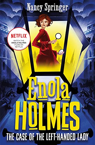 Book cover featuring Enola Holmes with a magnifying glass, titled “Enola Holmes.”