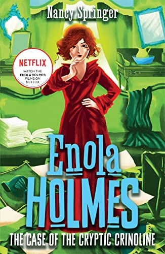 Book cover featuring a red-haired girl in a red dress against a green background.