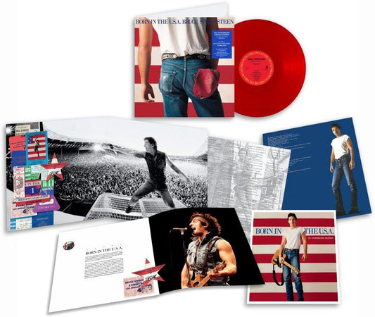 Bruce Springsteen Born in the U.S.A. 40th anniversary red vinyl album and photo inserts.