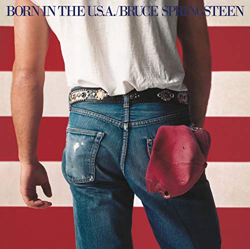 Album cover for Bruce Springsteen’s “Born in the U.S.A.” featuring a man’s back.