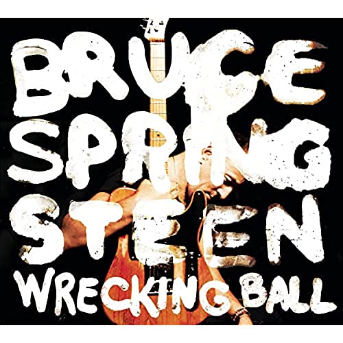 Bruce Springsteen album cover, black and white with guitar image.
