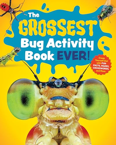 Book cover with a large insect close-up, smaller bugs, and yellow background.