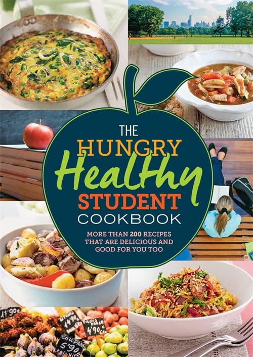 Cookbook cover with food images and text: “The Hungry Healthy Student Cookbook”.