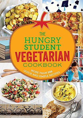 Cover of The Hungry Student Vegetarian Cookbook featuring food photos and a central tomato.