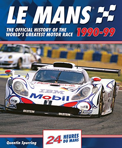 Book with black cover, white text, and images of racing cars and Le Mans circuit.