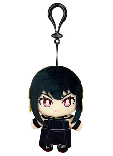 Yor Forger plush keychain with black hair and red eyes.