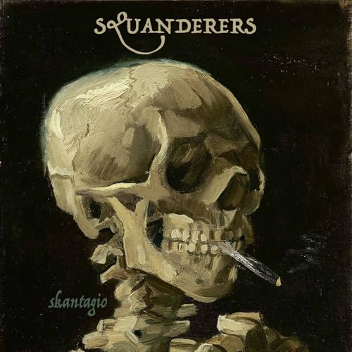 Painted skull with a cigarette in its mouth, dark background.