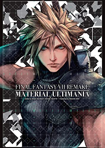 Close-up of Cloud Strife from Final Fantasy VII Remake: Material Ultimania book cover.