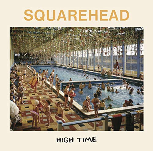 Vinyl album cover with a vintage-style image of a crowded indoor pool scene.