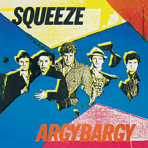 Squeeze band portrait over a colorful, geometric abstract background.