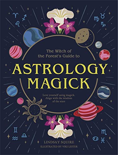 Book cover with astrology symbols, planets, flowers, and gold lettering.
