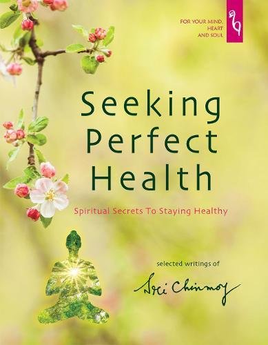 Book cover: “Seeking Perfect Health” with floral branch and silhouette.