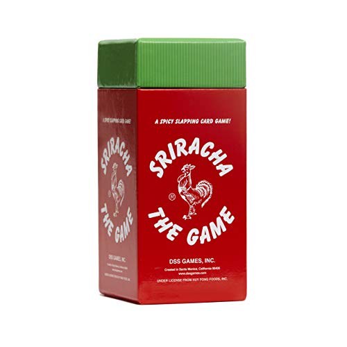 Red Sriracha-style game box with a white rooster logo on a green background.