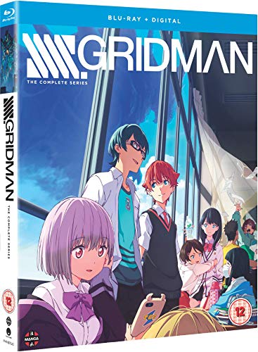 Blu-ray cover for Ssss.gridman featuring four anime characters against a blue sky background.