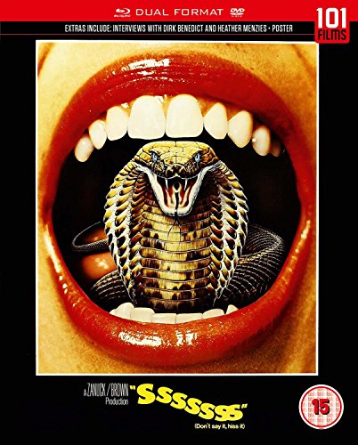 Blu-ray cover for “Sssssss” featuring a cobra in an open mouth.