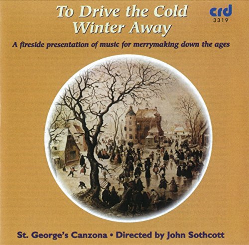 "CD cover with medieval winter scene in a circular frame on a brown background."