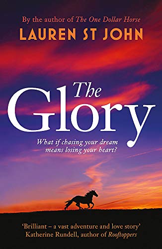 Book cover for "The Glory" with a silhouetted horse at sunset.