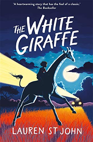 Book cover: child riding a giraffe under a moonlit sky.