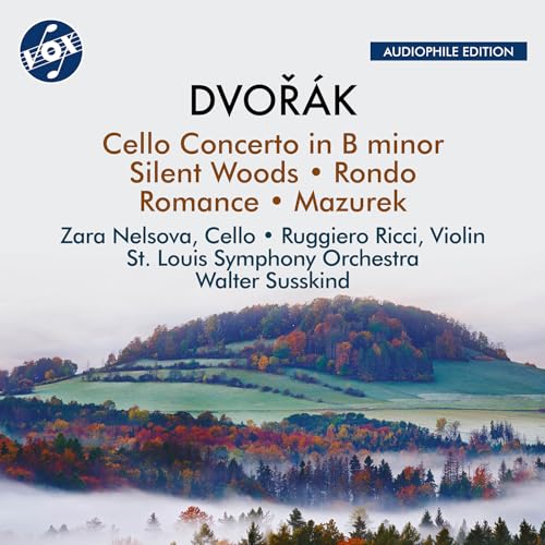 CD cover for Dvorak’s Cello Concerto with a misty landscape.