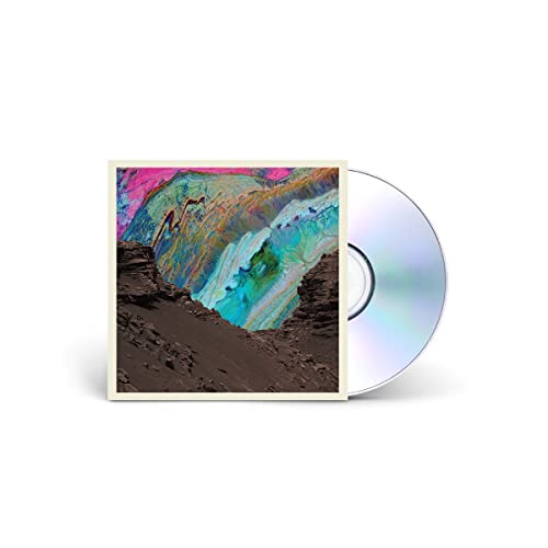 CD case with abstract colorful landscape and a silver compact disc.
