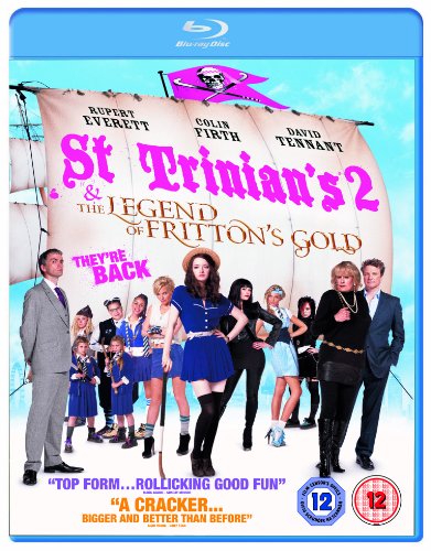 Blu-ray cover for St Trinian's 2 featuring the cast standing before a pirate ship.