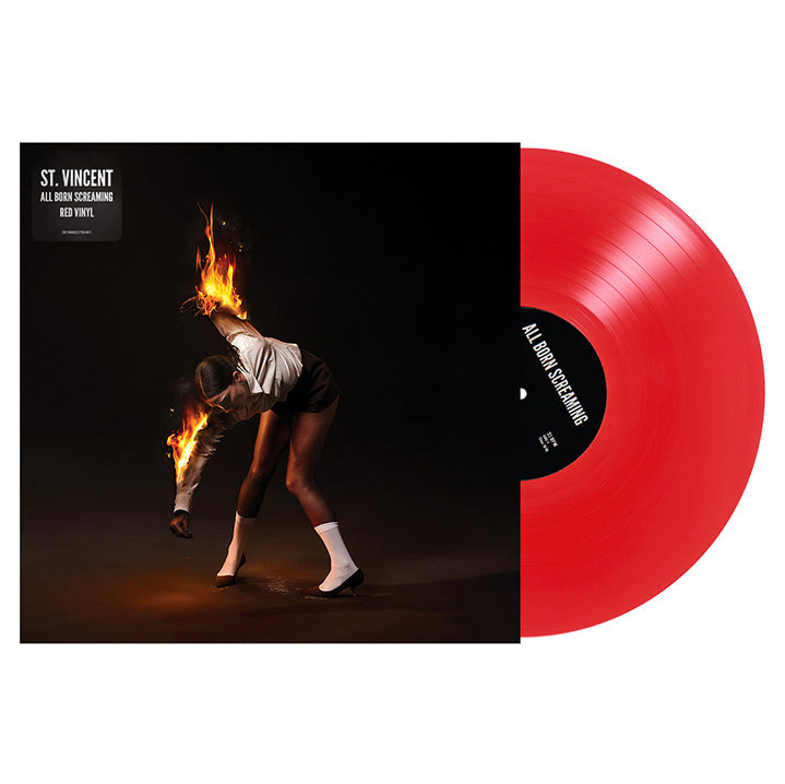 St. Vincent All Born Screaming vinyl record cover and red vinyl disc.