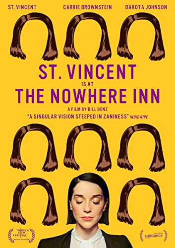 The Nowhere Inn" DVD cover with stylized hair arches and Carrie Brownstein’s portrait.