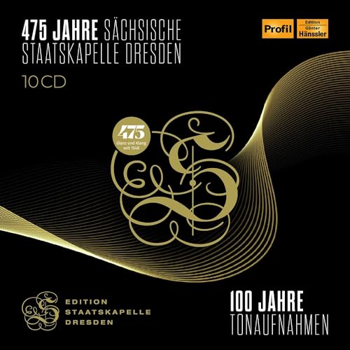 Black CD case with gold swirling lines and ornate script, "Staatskapelle Dresden".