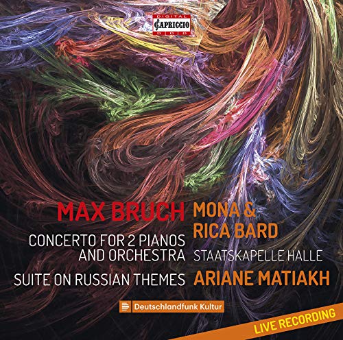 CD cover with abstract colorful swirls and text naming composers and performers.