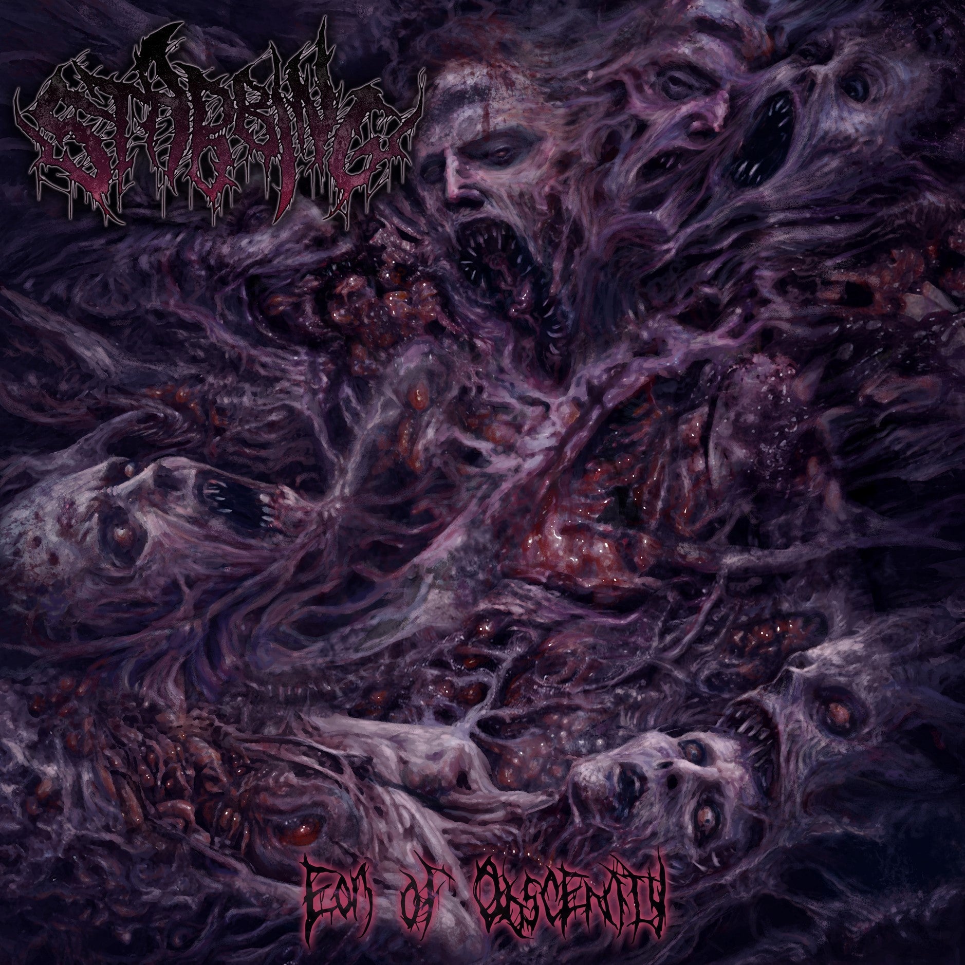 CD cover for “Stabbing - Eon of Obscenity” with grotesque, textured imagery.
