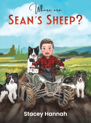 Boy on ATV with dogs in a green field, book cover.