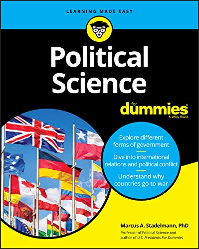 Book cover for "Political Science For Dummies" with flags and text.