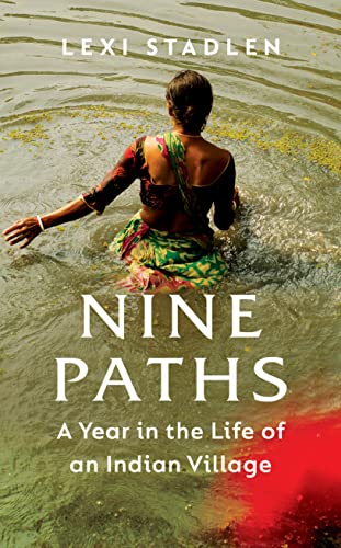 Book cover: woman in water, title “Nine Paths” in large white text.
