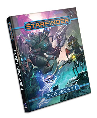Starfinder Alien Archive 2 rulebook cover featuring sci-fi creatures in a dark, alien landscape.
