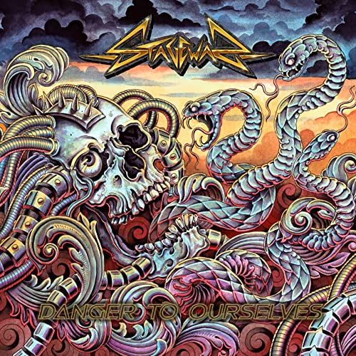 CD cover art: skull, snakes, and mechanical details in vibrant colors.