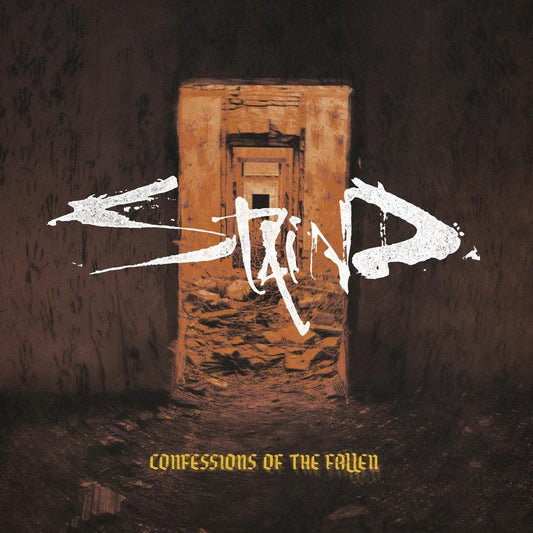 "Staind album cover with 'Confessions of the Fallen' title, featuring a doorway in a dark, rocky wall."