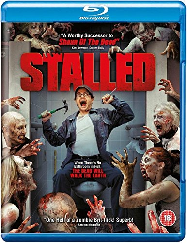 Stalled" Blu-ray cover: man in bathroom surrounded by reaching zombies.