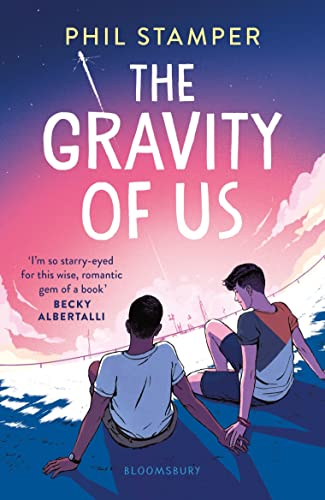 Book cover featuring two boys sitting together against a sunset sky with a rocket.
